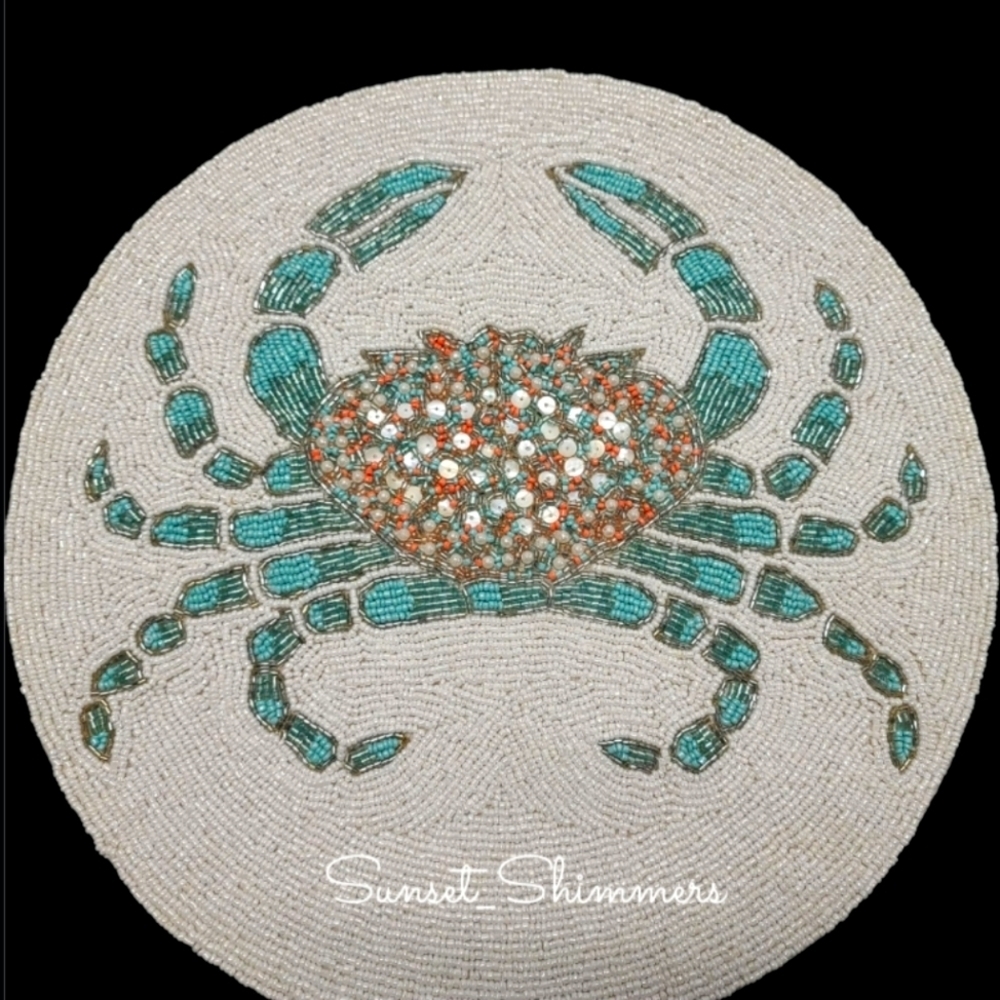 Coastal Collection Blue Crab Sealife Summer Beaded Placemat Charger Centerpiece